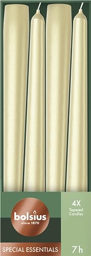 Bolsius Tapered Candle - Metallic Silver-White, 7-Hour Burn, Natural Vegan Wax - Pack of 4