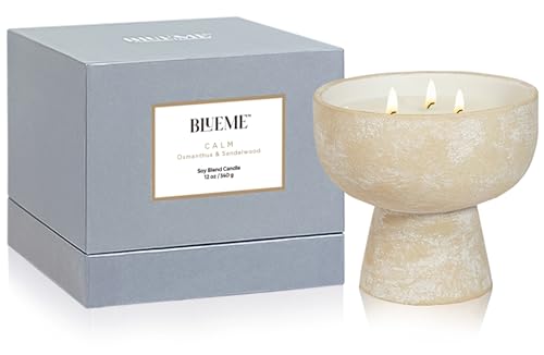 BLUEME Calm Candle - Tranquil Osmanthus & Sandalwood, Refillable, Essential Oils, 3 Wick