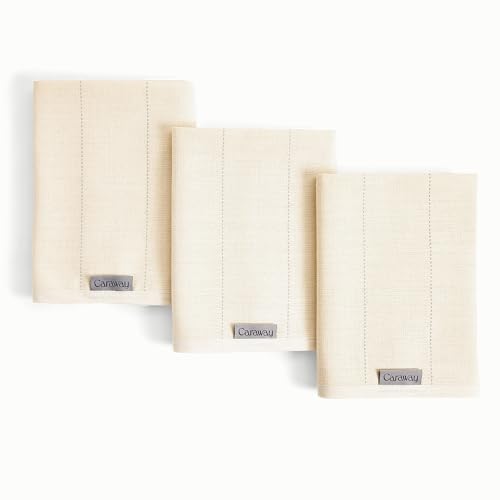 Caraway Kitchen Linens Set - Highly Absorbent & Lint-Free, 100% Organic Cotton - Extra Large Cream