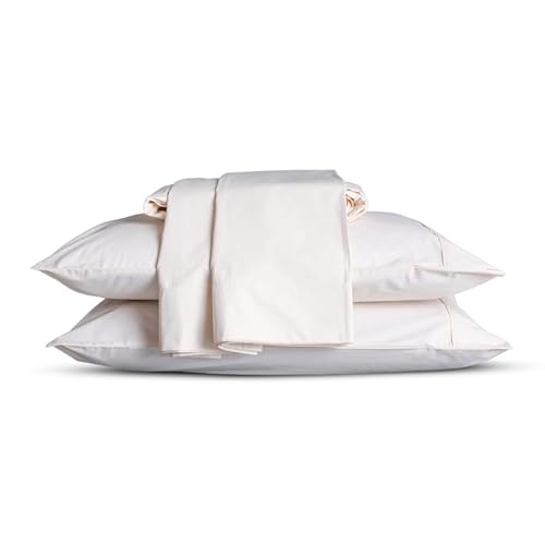 Sleep & Beyond Organic Cotton Percale Sheet Set - Breathable, Durable, Fair Trade - Queen, White