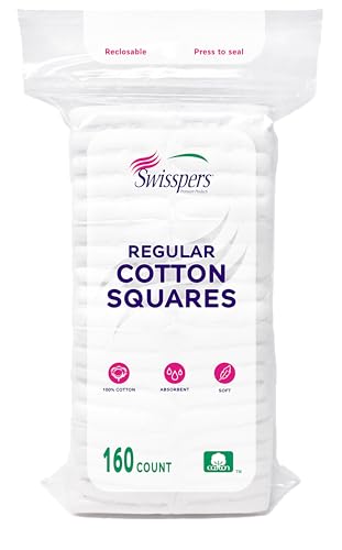 Swisspers Cotton Squares - Gentle Makeup & Nail Polish Removal, 100% Pure Cotton - 160 Count