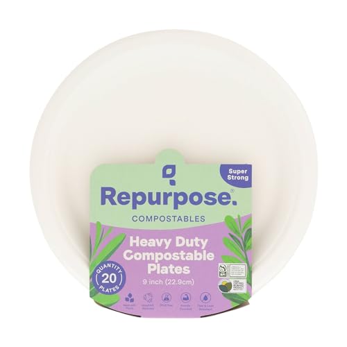 Repurpose 9" Dinner Plates - Durable, Non-Toxic, USDA Certified Compostable - 20 Count