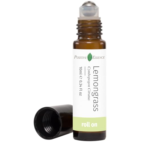 Positive Essence Organic Lemongrass Essential Oil Roll-On - Refreshing Aroma, Jojoba Infused - 10mL