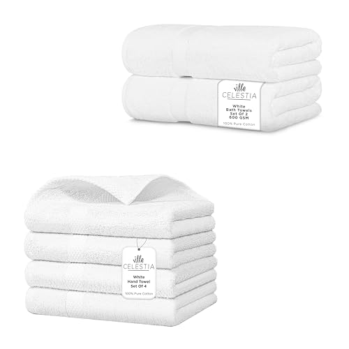 Plush 100% Cotton Towel Set - Highly Absorbent, Quick-Dry, Safe for All Skin Types - 6 Pack