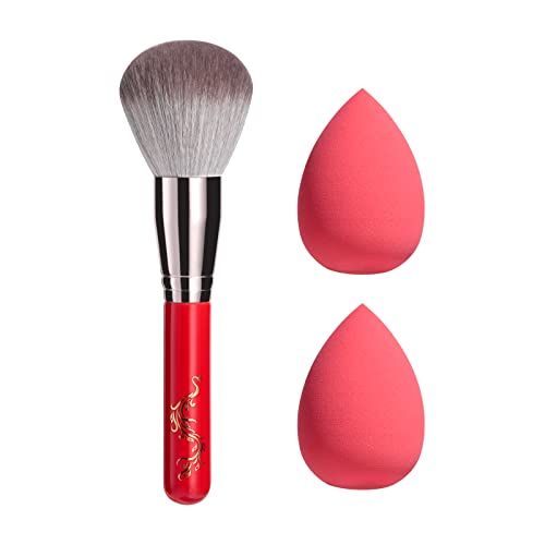 BS-MALL Makeup Brush & Sponges Set - Vegan Bristles, Durable Ceramic Handle - Red