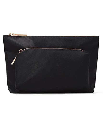 Jillian Dempsey Makeup Bag - Durable, Easy-Clean Nylon, Chic Black & Rose Gold - Medium Size