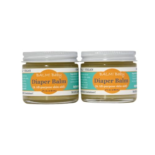 BALM! Baby Diaper Balm - Natural Skin Relief, Vegan & Herbal - Plastic-Free 2oz Glass Jar (2-Pack)