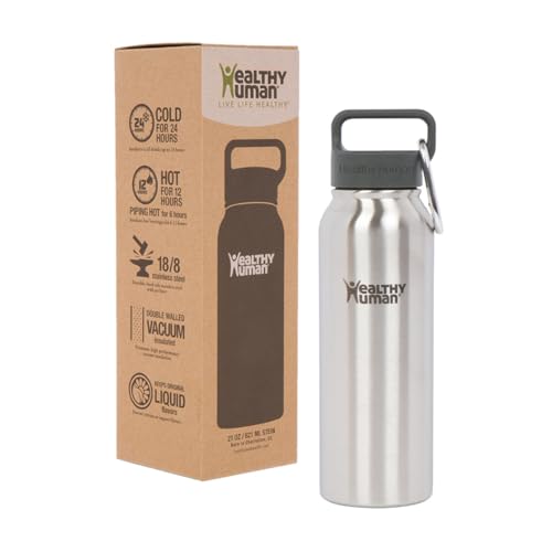 Healthy Human Stainless Steel Water Bottle - Maximum Temperature Retention, BPA-Free - 21 oz