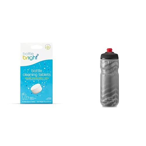 BOTTLE BRIGHT Reusable Water Bottle - Safe Cleaning Tablets, Insulated, 20 oz, Charcoal Bolt