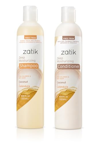 Zatik Naturals Conditioner Set - Deep Moisture for Dry, Colored Hair, pH Balanced - 10.8 fl oz