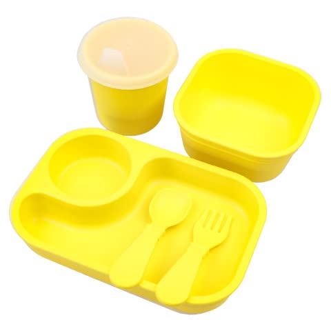 Re-Play Baby Dining Set - Durable, BPA-Free from Recycled Milk Jugs - 5 Pieces, Yellow