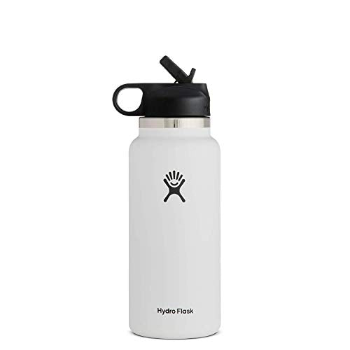 Hydro Flask 32 oz Water Bottle - Leakproof Straw Lid, Insulated Steel, Durable White