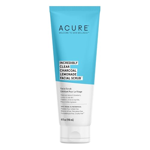 ACURE Charcoal Lemonade Facial Scrub - Deep Cleansing, Gentle Exfoliation, Vegan - 4 Fl Oz