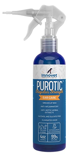 Innovet PurOtic Dog Ear Cleaner - 99% Natural, Anti-Inflammatory, Silicone Applicator - 4oz