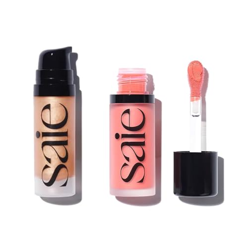 Saie Mini Glowy Super Gel & Dew Blush Duo - Hydrating Luminizer & Blendable Blush - 0.5oz + 0.4oz