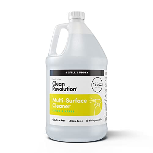 Clean Revolution Multi-Surface Cleaner - Non-Toxic, Plant-Based, Lemon & Herbs - 128oz Refill