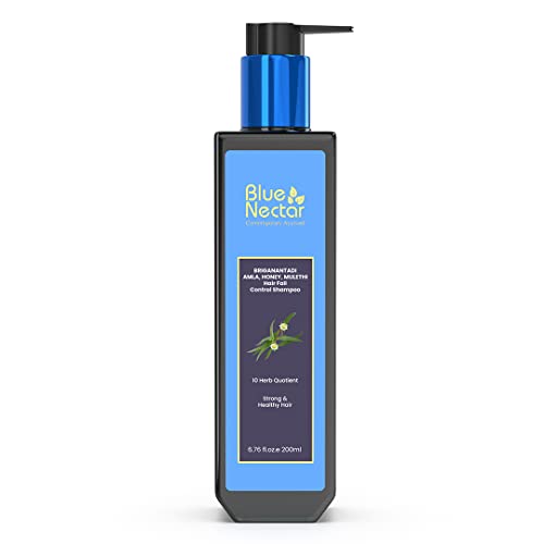 Blue Nectar Hair Fall Control Shampoo - Strengthens & Nourishes, 10 Natural Herbs - 6.76 Fl oz