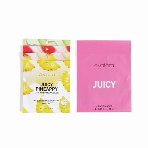 Avatara Juicy Face Mask Set - Hydrating & Nourishing with Natural Fruit Extracts - 4 Pack