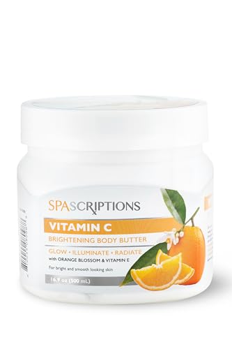 SpaScriptions Vitamin C Body Butter - Nourishes Radiant Skin, Orange & Vitamin E - 16.9oz