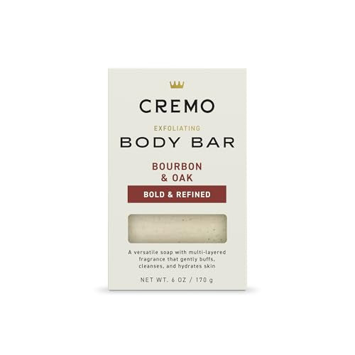 Cremo Exfoliating Body Bars - Polishes Skin with Lava Rock & Oat Kernel, Shea Butter - Bourbon & Oak