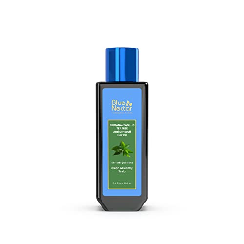 Blue Nectar Tea Tree Hair Oil - Soothes Itchy Scalp, Nourishes Hair - 12 Herbs, 3.4 Fl Oz