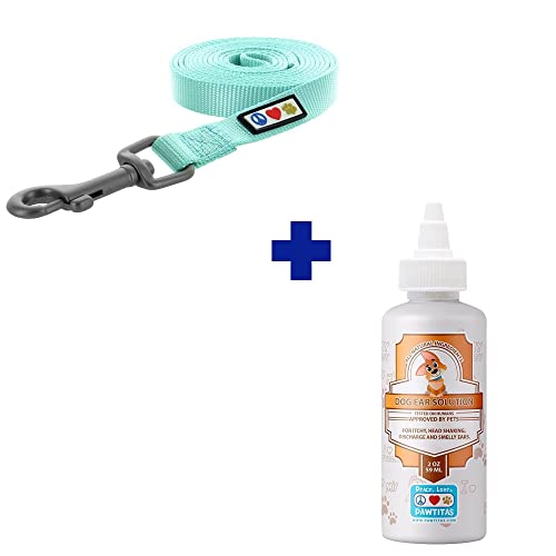 Pawtitas Pet Care Bundle - Durable Teal Leash & 100% Natural Ear Cleaner for Small Dogs