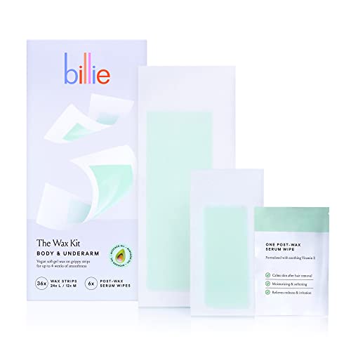 Billie Wax Kit - Gentle Hair Removal for Body & Underarm, Aloe & Avocado Oil - 36 Strips