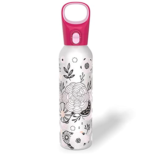 Pyrex 17.5-Oz Color Changing Glass Water Bottle - Leakproof, BPA-Free, Floral Pink