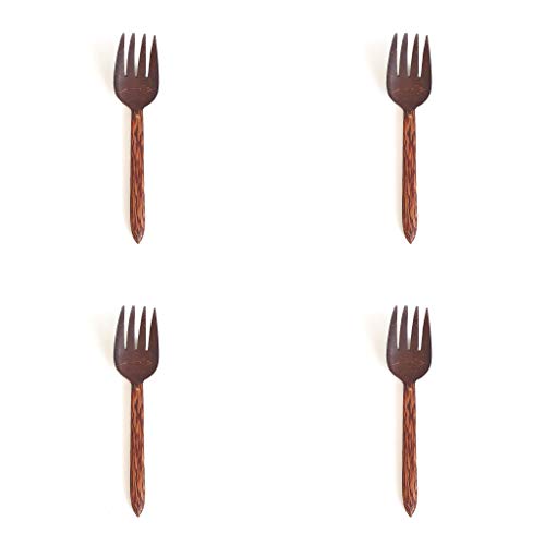 Rainforest Bowls Coconut Wood Forks - Hand-Carved, Food-Safe Finish, 4 Utensils - 7.5"