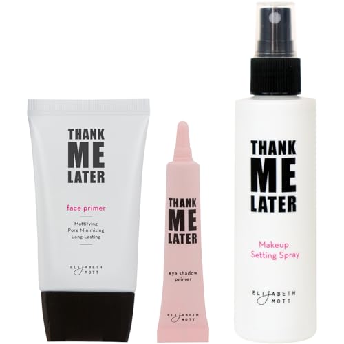 Elizabeth Mott Makeup Trio - Long-Lasting Eye & Face Primers, Mattifying Setting Spray - 3 Products