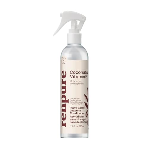 RENPURE Leave-In Hair Conditioner - Hydrating Coconut & Vitamin E, Sulfate-Free Detangler - 8oz