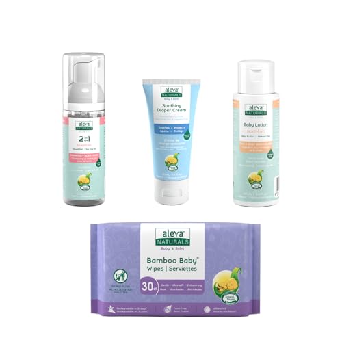 Aleva Naturals Baby Skin Care Bundle - Gentle Plant-Based Essentials, 4-Piece Travel Set