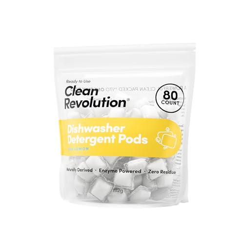 Clean Revolution Dishwasher Detergent Pods - Enzyme Powered, No Residue, 80 Pods, USA Made