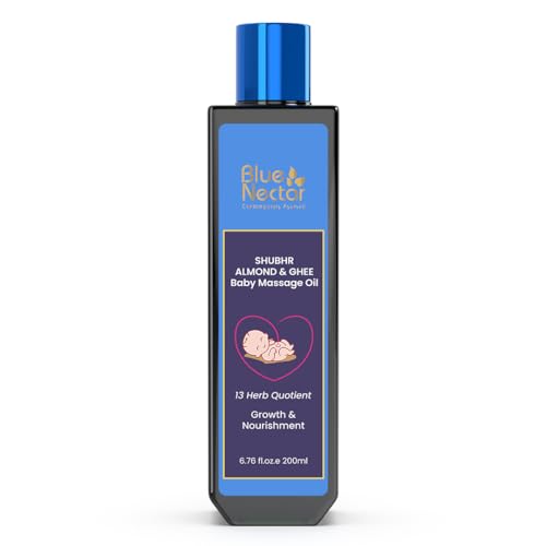 Blue Nectar Ayurveda Baby Massage Oil - Nourishing Coconut & Ghee for Dry Skin, 6.76 Fl Oz