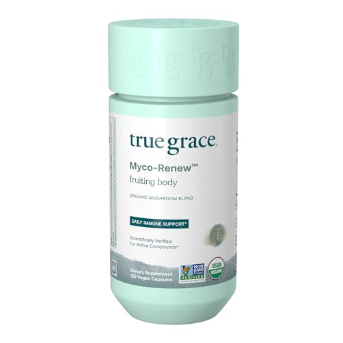 True Grace Mushroom Myco-Renew Blend - Daily Immune Support, Organic Ingredients - 120 Capsules