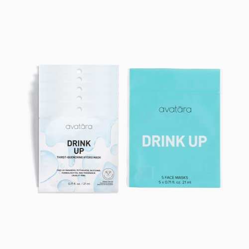 Avatara Drink Up Facial Mask - Intense Hydration, Natural Ingredients, Paraben-Free - 5 Pack