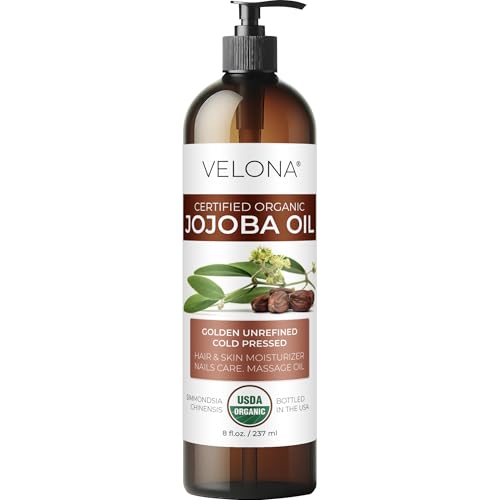 velona Organic Jojoba Oil - 100% Pure Cold Pressed for Hair, Skin & Nails, 8 Fl Oz