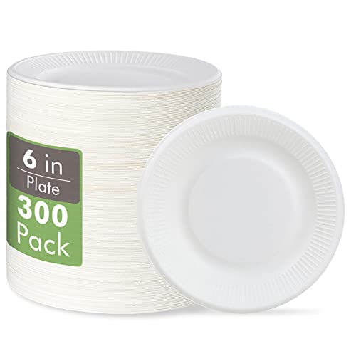 Vplus 100% Compostable Paper Plates - Biodegradable, BPA-Free for Snacks & Sandwiches - 300 Pack