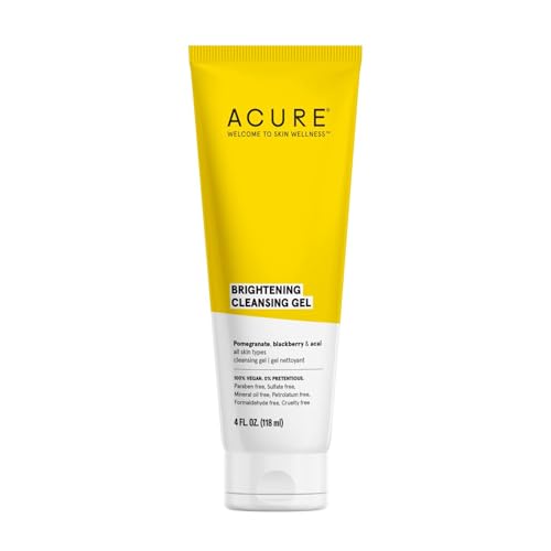 Acure Brightening Cleansing Gel - Radiant Skin, Antioxidant-Rich Formula - Pomegranate, 4oz