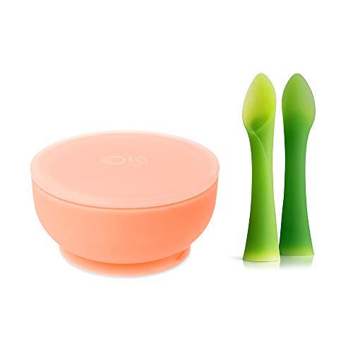 Olababy Silicone Training Spoon & Suction Bowl Set - Toxin-Free, Spill-Proof Lid, Flexible Design