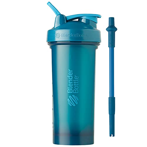 BlenderBottle Classic V2 Shaker - Leak-Proof, BPA-Free, 28oz, Ocean Blue with Straw