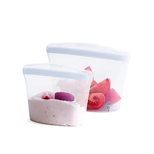 Stasher Silicone Storage Bag & Bowl Set - Leak-Free, BPA-Free, 2 Clear Bowls & Aqua Snack Bag