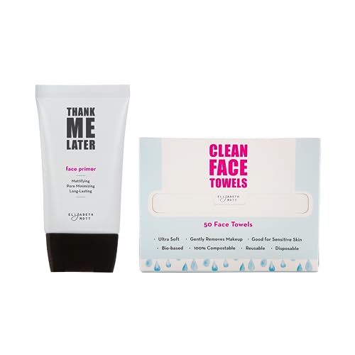 Elizabeth Mott Face Primer & Clean Towels - Smooth Finish, Cruelty-Free, 2-Pack Bundle