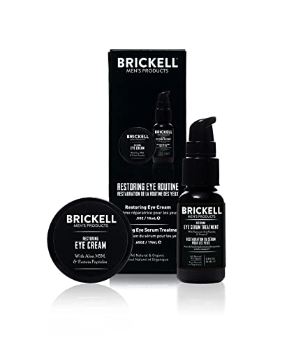 Brickell Men's Grooming Set - Reduces Dark Circles, Natural Ingredients - Eye Serum & Cream