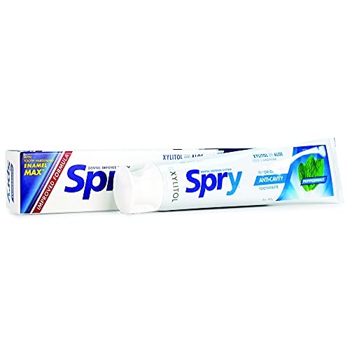 Spry Xylitol Toothpaste - Natural Teeth Whitening, Moisturizes Dry Mouth, Peppermint - 5oz