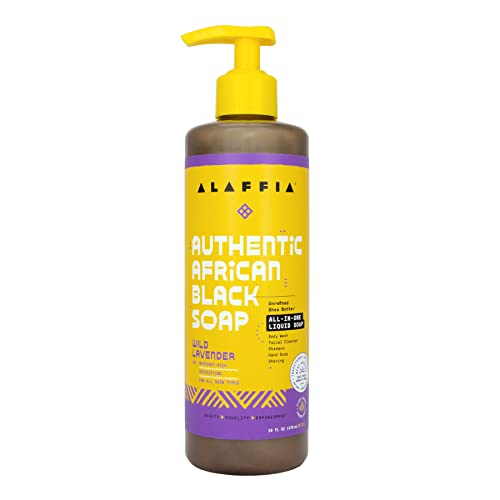 Alaffia Authentic African Black Soap - Detoxifying Body Wash, Facial Cleanser & Shampoo - 16 Fl Oz