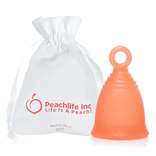 Peachlife Menstrual Cup - Leak-Free, Easy Removal, Premium Silicone - Medium Size, Soft Peach