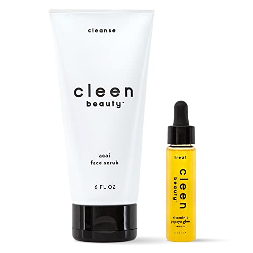 Cleen Beauty Glow Essentials Skincare Set - Brightening & Moisturizing, Vegan - Acai Scrub & Serum