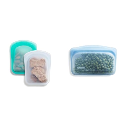 Stasher Silicone Storage Bag Set - Leakproof, Versatile, BPA-Free - 2 Pocket & 1 Snack Bag