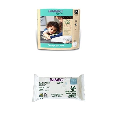 Bambo Nature Overnight Baby Diapers & 99% Water Wipes - Comfort Fit, Skin Safe - Size 5